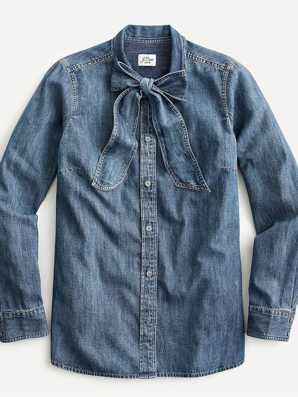 J. Crew Classic Fit Denim Tie-Neck Button-Down Shirt